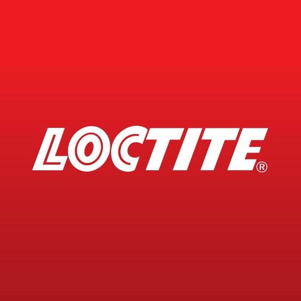 Logo Henkel Loctite carré. Le nom blanc de la marque Loctite est inscrit sur un fond carré rouge.