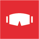 Icône de protection oculaire pour le site web de l'IBZ. L'icône est une paire de lunettes de protection blanches sur un fond carré rouge.