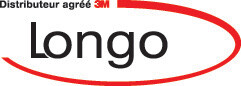 Le 3M Longo Distributeur agrée sur fond blanc. L'inscription Longo est entourée d'une bande/cercle rouge commençant par Distributeur en haut.
