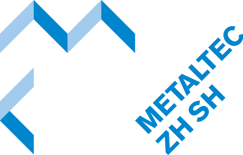 Die Abbildung zeigt das Metaltec zh sh Logo. Unten rechts im 45 Winkel und in grau steht metaltec zh sh,links und oben links ist ein blaues, eckiges zeichen