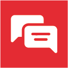 Icon klebe/schleifberatung Die Abbildung zeigt das Icon für klebe und schleifberatung. das icon ist ein weisses chatsymbol auf rotem hintergrund