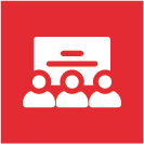 Icon schleifschulung Die Abbildung zeigt das Icon für die schleifschulung der IBZ industrie ag. das icon ist ein weisses schulzimmersymbol auf quadratischem rotem hintergrund
