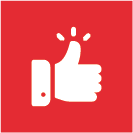 Icon daumen hoch Die Abbildung zeigt das Icon für daumen hoch für die IBZ website. es ist eine Hand mit einem daumen hoch. die hand ist weiss, der hintergrund ist rot und quadratisch