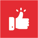  L'image montre l'icône de pouce levé pour le site web de l'IBZ. il s'agit d'une main avec un pouce levé. la main est blanche, le fond est rouge et carré.