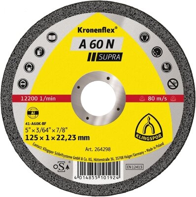 Klingspor Kronenflex A 60 N SUPRA disque à tronçonner l'alu, 125 mm, ép. 1.0 mm